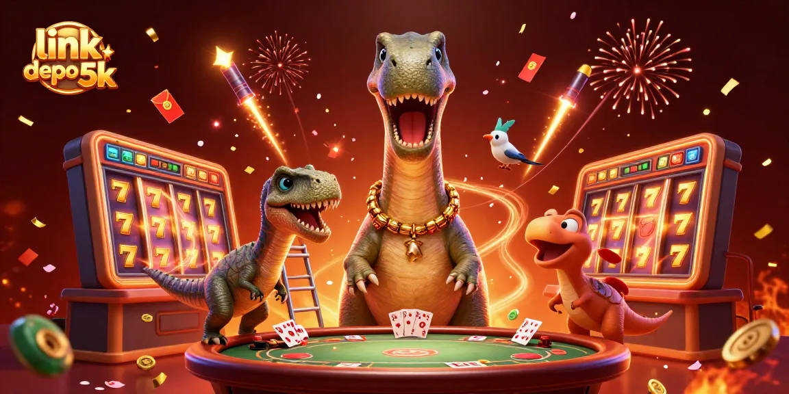 Engage with thrilling gaming moments at link depo 5k, featuring dynamic slot reels and festive elements.