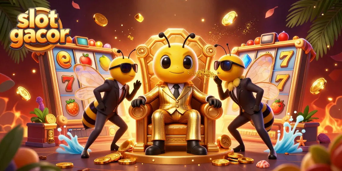 Engaging scene with slot gacor elements featuring a bumblebee mob boss, wasp bodyguards, and a butterfly informant.