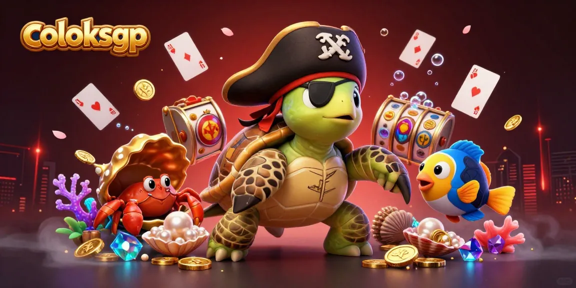 Engage in thrilling play with coloksgp's cartoon pirate turtle and vibrant gambling treasures.
