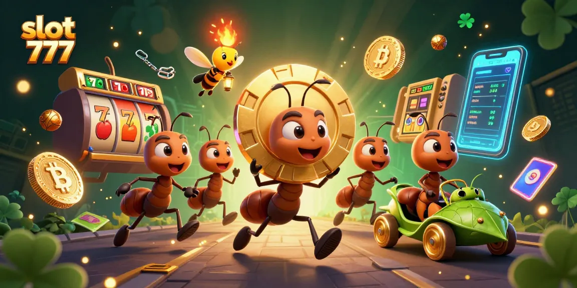 Slot 777: Semut membawa kepingan poker emas dalam perburuan jackpot slot menarik.
