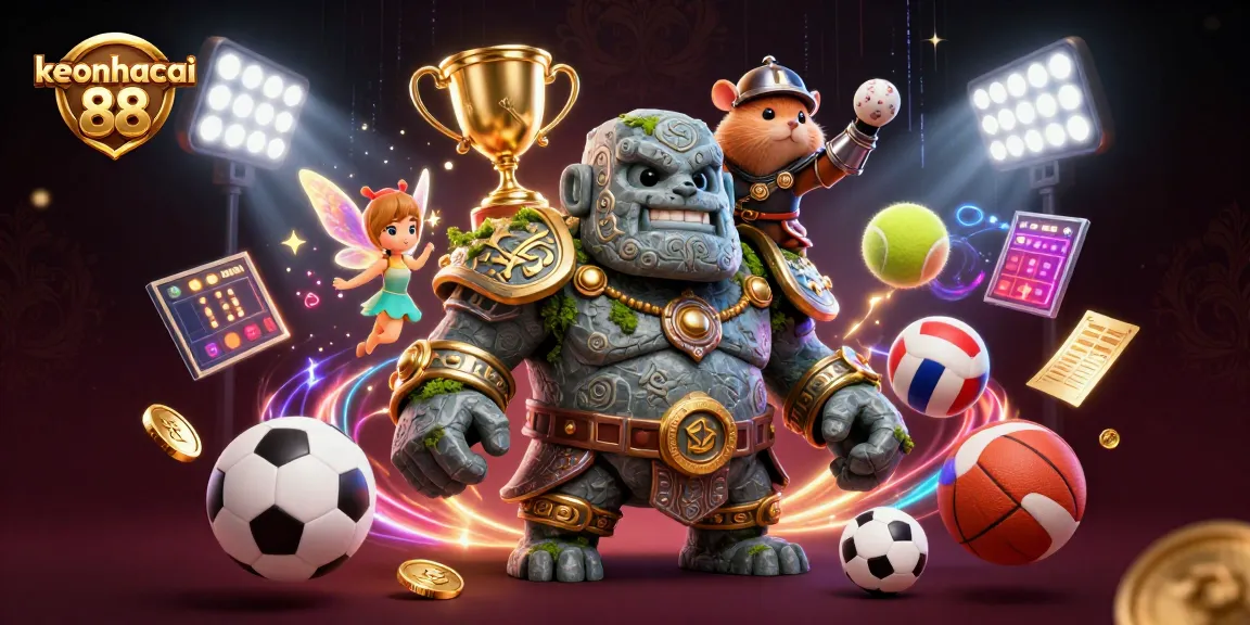 Experience sports betting excitement with keonhacai 88 featuring dynamic characters and vibrant casino elements.