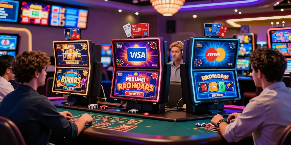 Exciting scene at casinos that accept credit cards, showcasing players at virtual games with vibrant bonuses and animations.
