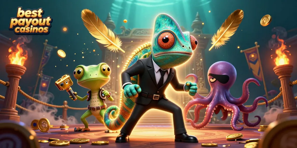 Experience the excitement at the best payout casinos with colorful characters and dynamic casino elements.