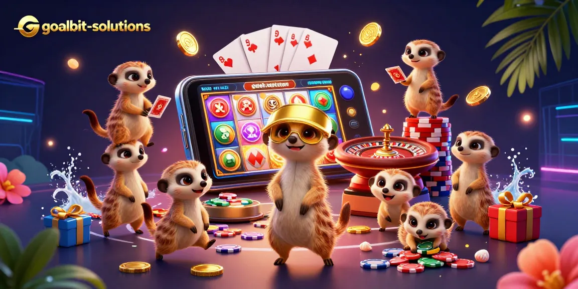 Suasana kasino unik di goalbit-solutions dengan koloni meerkat menjalankan operasi kasino yang mengesankan.
