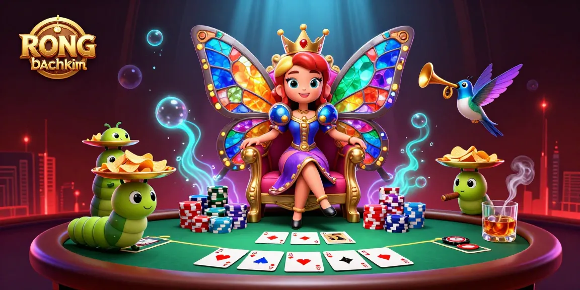 Rong bachkim enhances winning strategies with detailed poker scene featuring a whimsical butterfly queen.
